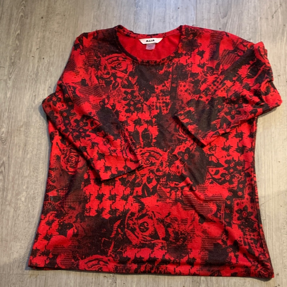Alba Red and Black Graphic Long Sleeve Top
